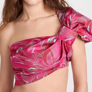 Cult Gaia Pink and Silver One-Shoulder Crop Top